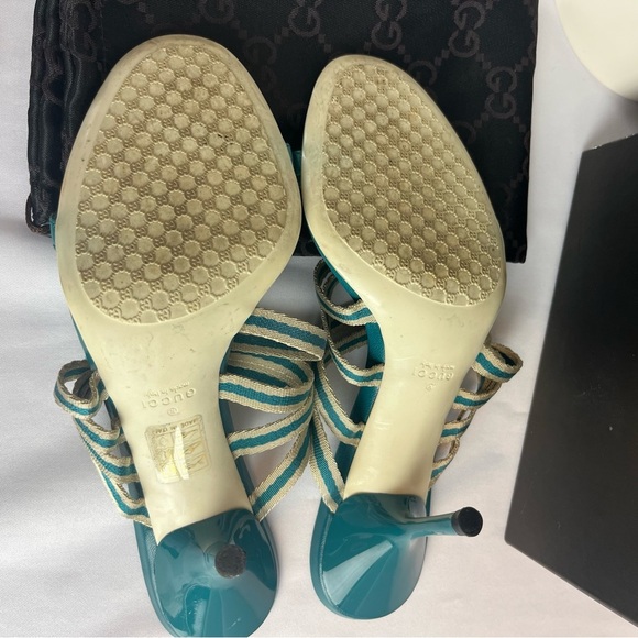 Gucci Teal Blue Fabric and Leather Mirabelle Slide Sandals Shoes Spring Size 36 - Picture 9 of 13